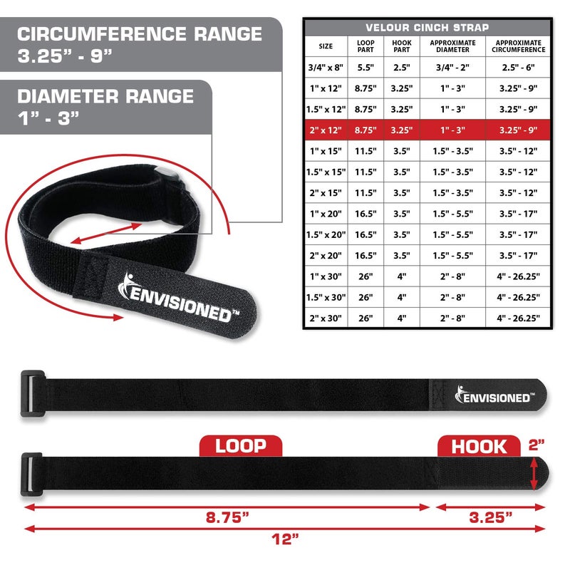 ENVISIONED Velour Cinch Straps 2" x 12" - 6 Pack, Soft Touch Microfiber Reusable Hook and Loop - Image 2